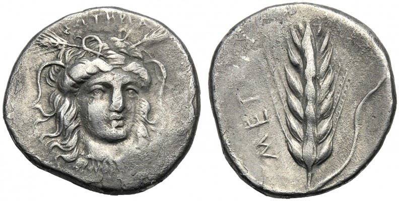 Lucania, Nomos, Metapontion, c. 400-340 BC AR (g 7,46 mm 22 h 9) Facing head of ...