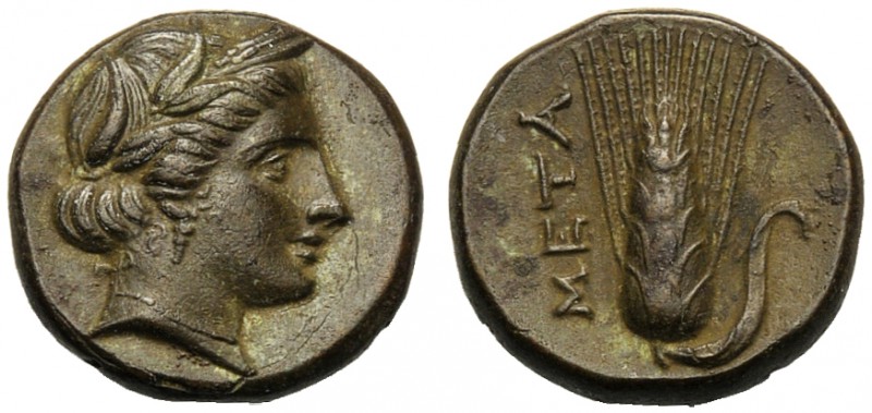 Lucania, Bronze, Metapontion, c. 300-250 BC AE (g 3,10 mm 13 h 12) Head of Demet...
