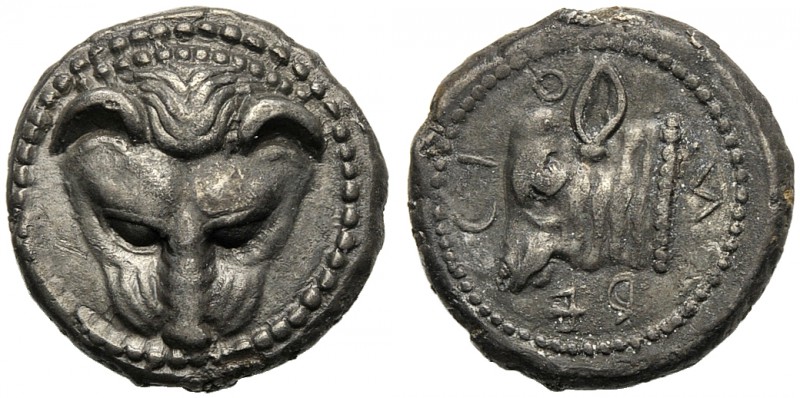 Bruttium, Drachm, Rhegion, c. 494-480 BC AR (g 4,99 mm 17 h 12) Facing lion’s he...