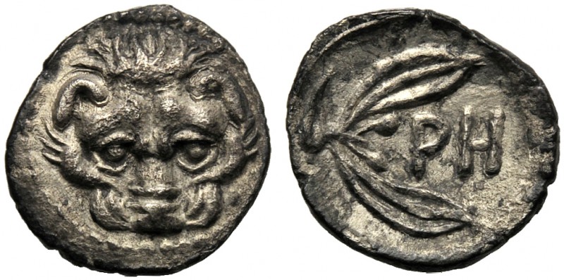 Bruttium, Litra, Rhegion, c. 415-387 BC AR (g 0,57 mm 10 h 2) Facing lion’s head...
