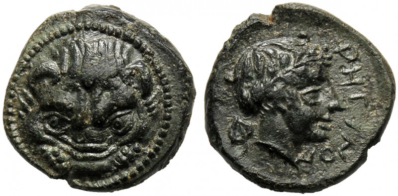 Bruttium, Bronze, Rhegion, c. 415-387 BC AE (g 1,79 mm 12 h 1) Facing lion’s hea...