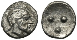 Sicily, Trionkion or Tetras, Himera, c. 425-410 BC AR (g 0,20 mm 6 h -) Male bearded head r., with animal's ear and long, curved horn reaching the nec...