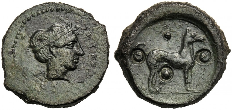 Sicily, Trias, Segesta, c. 420-400 BC AE (g 7,91 mm 20 h 7) ΣEΓEΣTAION, head of ...