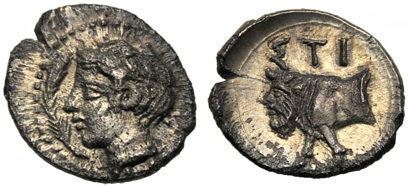 Sicily, Hemilitra, Stiela, c. 420-415 BC AR (g 0,39 mm 8 h 4) Laureate head of A...