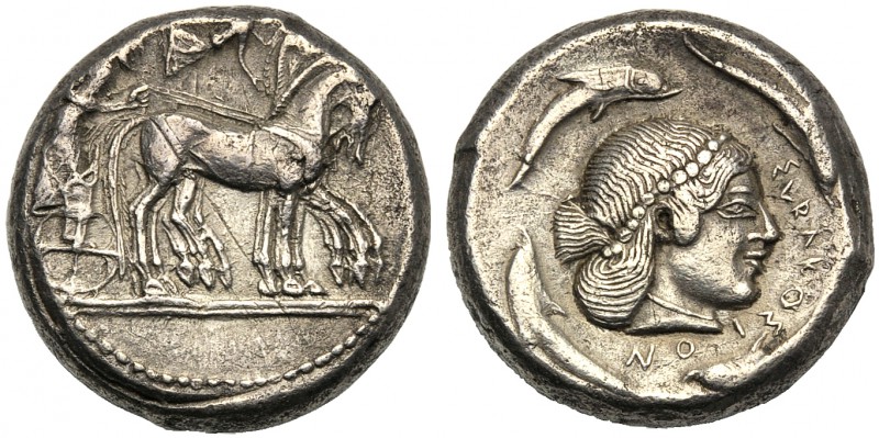 Sicily, Deinomenid Dinasty (485-466), Tetradrachm, Syracuse, c. 485-466 BC AR (g...