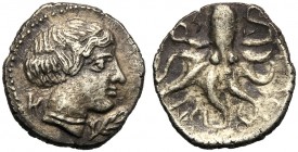 Sicily, Agathokles (317-289), Half stater, Syracuse, c. 310-300 BC AR (g 1,02 mm 11 h 12) Head of nymph Arethusa r., wearing diadem, earring and neckl...