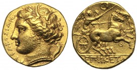 Sicily, Hiketas (288-278), 60 Litrai or Decadrachm, Syracuse, c. 288-278 BC AV (4,29 mm 15 h 9) ΣYRAKOΣIΩN, head of Persephone l., wearing wreath of g...