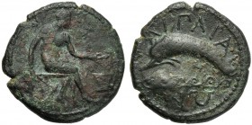 Islands of Sicily, Hemilitron, Lipara, c. 412-408 BC AE (g 6,26 mm 21 h 3) Hephaistos seated r., holding kantharos and hammer behind shoulder, star, d...