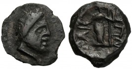 Islands of Sicily, Bronze, Lipara, after 252 BC AE (g 2,10 mm 14 h 1) Laureate head of Poseidon r., Rv. ΛIΠAPAION, female figure facing, holding dista...