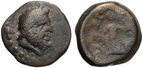 Islands of Sicily, Bronze, Lipara, after 252 BC AE (g 4,63 mm 17 h 9) Laureate head of Poseidon r. dotted border, Rv. ΛIΠAPAION, female figure facing,...