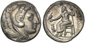 Kings of Macedonia, Alexander III, 336-3223 and posthumous issues, Tetradrachm, Amphipolis, c. 325-323 BC AR (g 17,24 mm 25 h 6) Head of Herakles r., ...