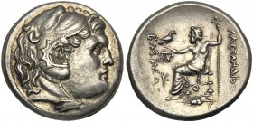 Kings of Macedonia, Alexander III, 336-323 and posthumous issues, Tetradrachm, Callatis, c. 250-225 BC AR (g 17,14 mm 29 h 12) Head of Herakles r., we...