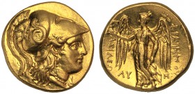 Kings of Macedonia, Philip III (323-317), Stater, Babylon, c. 323-317 BC AV (g 8,61 mm 17 h 10) Head of Athena r., wearing Corinthian helmet, decorate...
