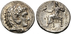 Kings of Macedonia, Philip III (323-317), Tetradrachm, Babylon, c. 323 BC AR (g 17,20 mm 26 h 3) Head of Herakles r., wearing lion skin, dotted border...