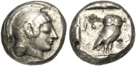 Attica, Tetradrachm, Athens, c. 500-485 BC AR (g 17,14 mm 22 h 3) Head of Athena r., wearing crested Attic helmet, Rv. AΘE, owl standing r. with close...