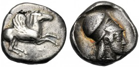 Corinthia, Stater, Corinth, c. 447-440 BC AR (g 8,38 mm 18 h 12) Pegasos flying r. below, Ϙ, Rv. Head of Athena r., wearing Corinthian helmet and earr...