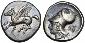 Corinthia, Stater, Corinth, c. 415-387 BC AR (g 8,48 mm 21 h 12) Pegasos flying l. below, Ϙ, Rv. Head of Athena l., wearing Corinthian helmet at r., p...