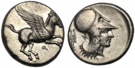 Corinthia, Stater, Corinth, c. 415-387 BC AR (g 8,50 mm 19 h 3 Pegasos flying r. below, Ϙ, Rv. Head of Athena r., wearing Corinthian helmet at l., K (...