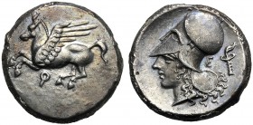 Corinthia, Stater, Corinth, c. 386-307 BC AR (g 8,29 mm 20 h 10) Pegasos flying l. below, Ϙ, Rv. Head of Athena l., wearing Corinthian helmet at r., E...