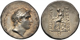 Seleucid kings of Syria, Demetrios I (162-150), Tetradrachm, Antioch on Orontes, c. 162-154 BC AR (g 16,78 mm 30 h 12) Diademed head r. around, laurel...