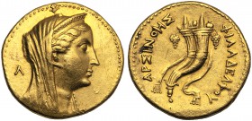 Ptolemaic kings of Egypt, Arsinoe II (died 270/268 BC), Oktodrachm, Alexandria, struck under Ptolemy II, c. 253-246 BC AV (g 27,77 mm 27 h 12) Veiled ...