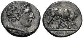 Anonymous, Didrachm, Neapolis (?), after 276 BC AR (g 7,08 mm 20 h 6) Head of Hercules r., hair bound with ribbon, with club and lion’s skin over shou...