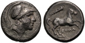 Anonymous, Didrachm, Rome, 230-226 BC AR (g 6,56 mm 19 h 8) Helmeted head of Mars r. behind, club, Rv. Horse galloping r. above, club below, ROMA. Cra...