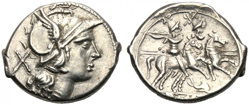 Anonymous (dolphin first series), Denarius, Sicily (?), c. 209-208 BC AR (g 4,45...