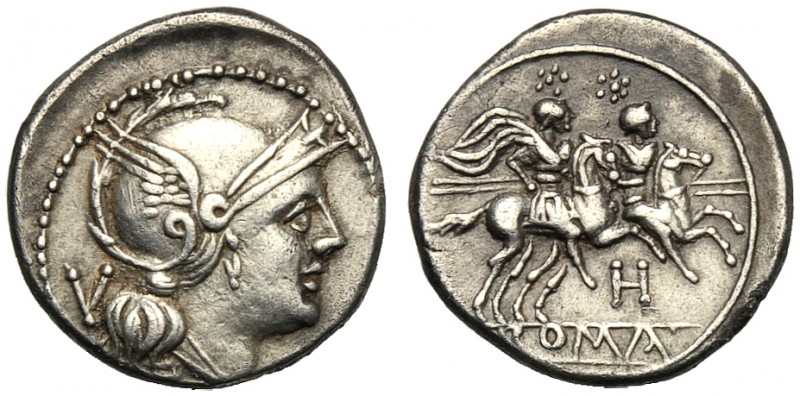 Anonymous (H series), Quinarius, South-East Italy, 211-210 BC AR (g 2,18 mm 16 h...