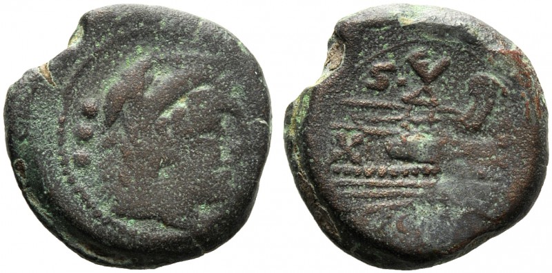 S. Furius, Quadrans, Rome, c. 189-180 BC AE (g 9,91 mm 22 h 4) Head of Hercules ...