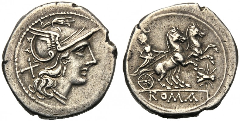 Anonymous (fly series), Denarius, Rome, 179-170 BC AR (g 3,84 mm 20 h 4) Helmete...