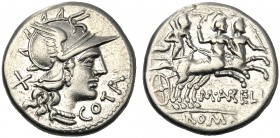 M. Aurelius Cotta, Denarius, Rome, 139 BC AR (g 3,97 mm 19 h 3) Helmeted head of Roma r. behind, X before, COTA, Rv. Hercules in biga of centaurs r., ...