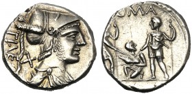 Ti. Veturius Gracchi f. Sempronianus, Denarius, Rome, 137 BC AR (g 3,76 mm 20 h 2) Helmeted and draped bust of Mars r. behind, X and TI VET, Rv. Oath-...