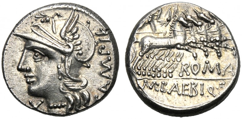 M. Baebius Q.f. Tampilus, Denarius, Rome, 137 BC AR (g 3,89 mm 18 h 3) Helmeted ...