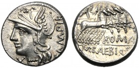 M. Baebius Q.f. Tampilus, Denarius, Rome, 137 BC AR (g 3,89 mm 18 h 3) Helmeted head of Roma l. behind, TAMPIL before, X, Rv. Apollo in quadriga r., h...