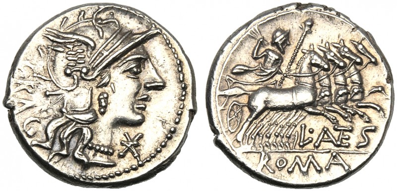L. Antestius Gragulus, Denarius, Rome, 136 BC AR (g 4,00 mm 19 h 7) Helmeted hea...