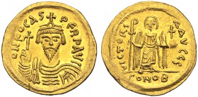 Phocas (602-610), Solidus, Constantinople (Officina S), AD 603/607 AV (g 4,5 mm 20 h 6) O N FOCAS PERP AVG, crowned draped and cuirassed bust facing. ...