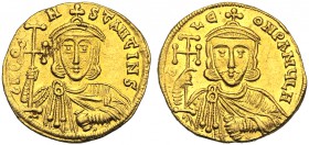 Constantine V (741-775), Solidus, Constantinople, AD 741-751 AV (g 4,3 mm 19 h 6) BC - ON - STANTINu NC, crowned bust with short beard facing, wearing...