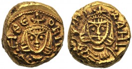Michael II with Theophilus (820-829), Solidus, Syracuse, AD 821-829 AV (g 3,90 mm 10 h 6) MI-XAHL bA, crowned facing bust, wearing loros and holding c...