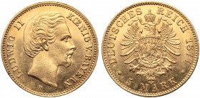 Germany, Bavaria, Ludwing II (1864-1886), 5 Mark, 1877 AV (g 2 mm 17 h 12) KM 904. Rare, lustrous, fdc.