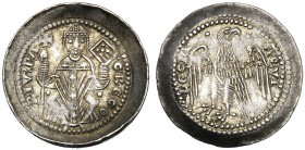 Italy, Aquileia, Gregorio di Montelongo (1251-1269), Denaro, 1251-1269 AR (g 1,31 mm 20 h 12) GREGO RIV PA, the Patriarch entroned facing, Rv. AVI LEG...
