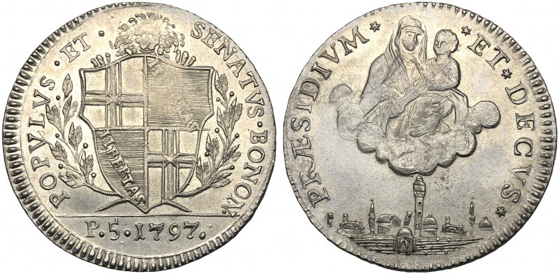 Italy, Bologna, Governo Provvisorio (1796-1797), Mezzo Scudo, 1797 AR (g 14,44 m...
