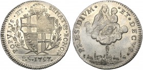 Italy, Bologna, Governo Provvisorio (1796-1797), Mezzo Scudo, 1797 AR (g 14,44 mm 23 h 12) Pagani 40d. Cabinet tone, good extremely fine.
