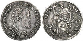 Italy, Firenze, Cosimo I de Medici (1536-1574), Testone, 1570 AR (g 9,21 mm 30 h 2) COS MED MAGNVS DVX ETRVRIAE, cuirassed bust r., Rv. S IOANNES BAPT...