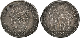 Italy, Stato Pontificio, Clemente VII (1523-1534), Giulio, Roma, 1523-1534 AR (g 3,43 mm 28 h 10) CLEMENS VII PONT MAX, coat surmonted by keys and thi...