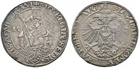 Aachen
Taler 1568. Kaiser Karl der Große in vollem Ornat mit Zepter und Reichsapfel von vorn thronend über dem Adlerschild, zu den Seiten die geteilt...