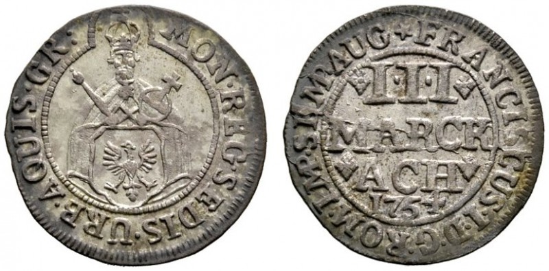 Aachen
3 Mark 1754. Mit Titulatur Kaiser Franz I. Menadier 262. 2,16 g
feine P...