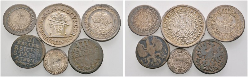 Aachen
Lot (6 Stücke): 32 Mark o.J. (1752-56), 16 und 8 Mark 1752, 1 Mark 1753 ...
