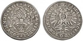 Augsburg
1/6 Taler 1623. Mit Titulatur Kaiser Ferdinand II. Forster 134, Fo./S. 158. 4,76 g
gutes sehr schön
Erworben bei Button 1955.