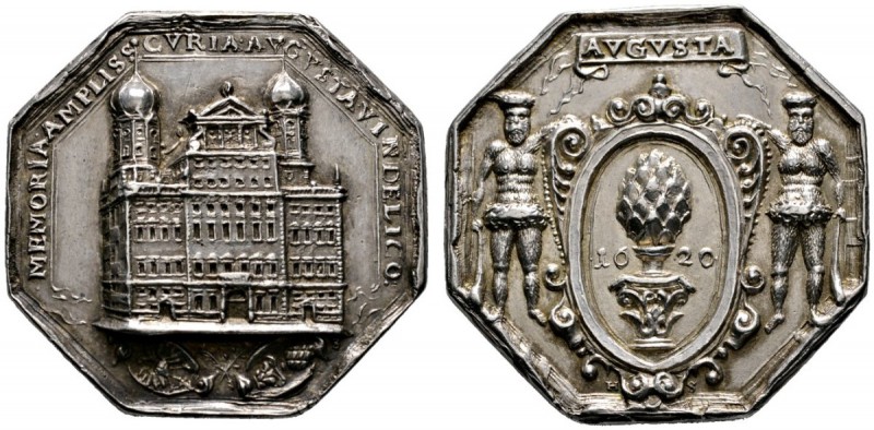 Augsburg
Oktogonale Silbermedaille 1620 von H. Stadler, auf die Erbauung des Ra...